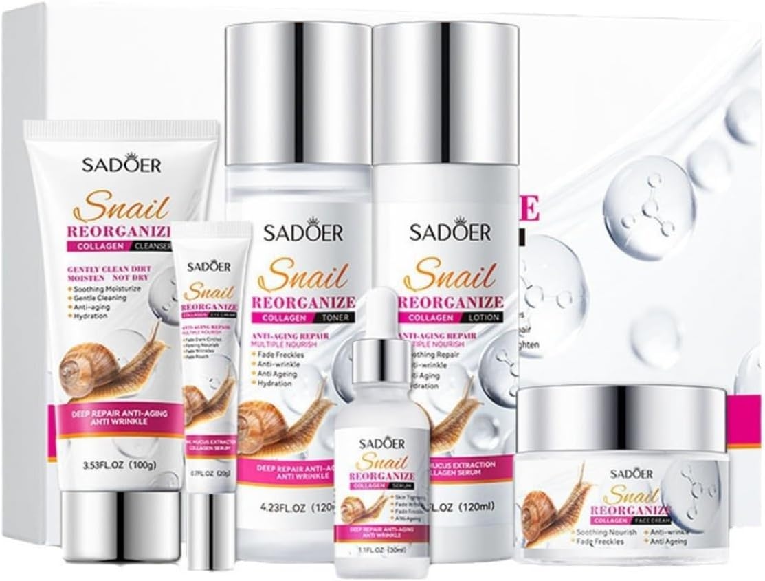 SADOER Snail Facial Care Kit - 6 Piece Collagen Facial Care Kit for Deep Moisturizing and Young Skin
