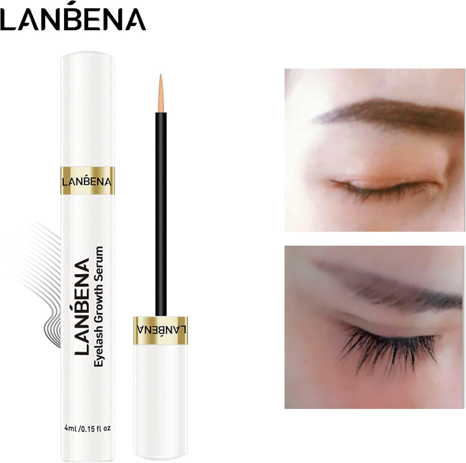 Lanbena Eyelash and Brew Growth Serum Irritation Free Formula Eyelash Treatment Liquid Curly Length Thick Nourishing Eyelashes and Eyebrows Whip Increase Serum for Longer Full Thick Basque