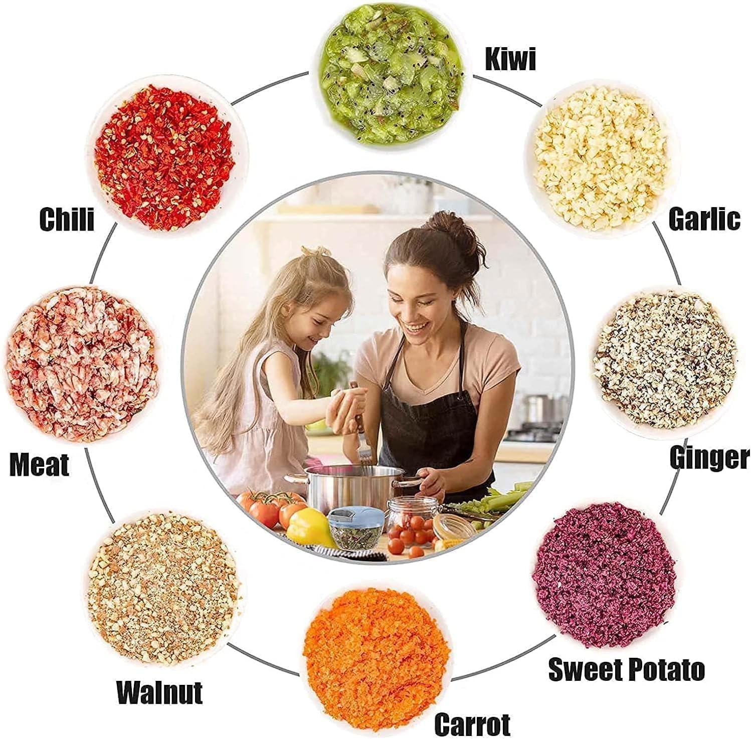  Kitchen Food Chopper 1.5L , Steel Large Manual Hand-Press Vegetable Chopper Mixer Cutter