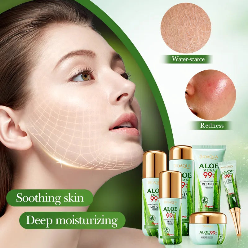 OEM BIOAQUA Beauty Product Aloe Vera Soothing Clarifying Moisturizing Repairing Set Box Skincare Suit 6 Care Piece Gift Box
